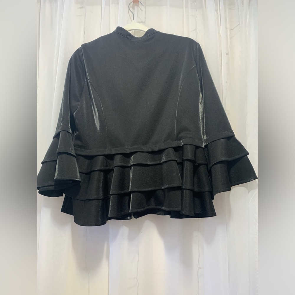 Gracia Shiny Black Ruffle Peplum Jacket - Picture 2 of 6
